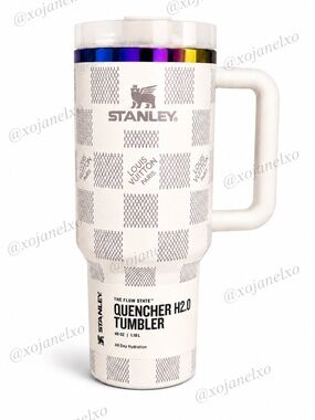 Stanley White Checkered Damier Print Quencher Tumbler New